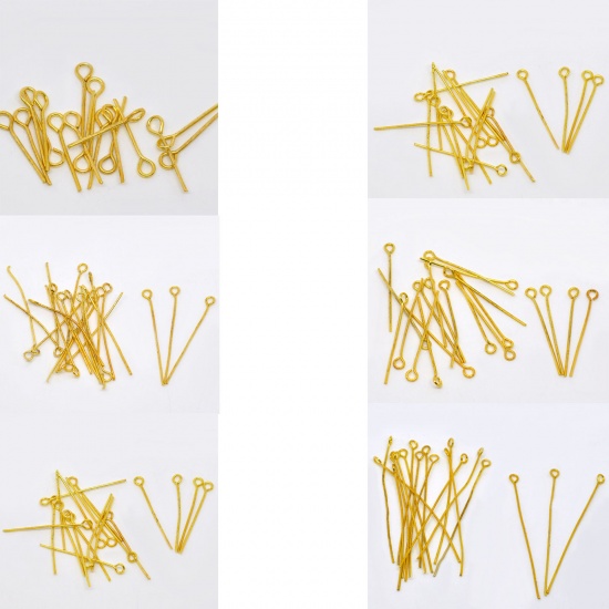 Picture of Alloy Eye Pins Gold Plated 20mm( 6/8") long, 0.7mm (21 gauge), 600 PCs