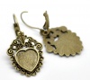 Picture of Brass Clip On Earring Cabochon Settings Heart Antique Bronze (Fits 12mm x 12mm) 4cm(1 5/8") x 22mm( 7/8"), Post/ Wire Size: (20 gauge), 10 PCs