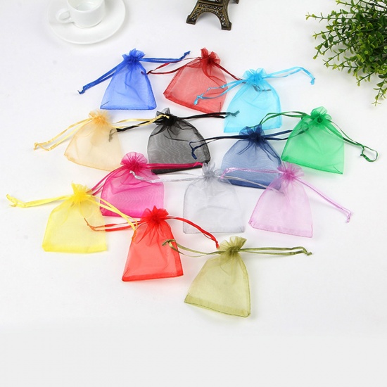 Picture of Wedding Gift Organza Jewelry Bags Drawstring Rectangle Army Green (Usable Space: 18.5x16cm) 22.5cm x 16.5cm, 20 PCs