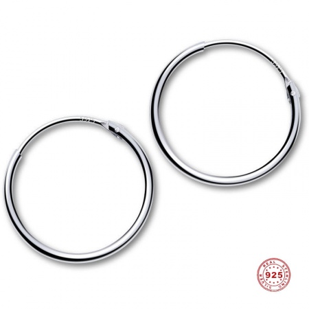 Sterling Silver Hoop Earrings Silver Color Circle Ring 20mm Dia., 1 Pair