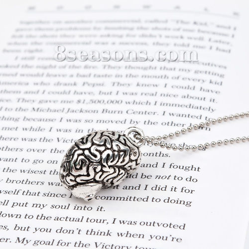 Picture of Halloween Necklace Ball Chain Antique Silver Cerebrum/ Brain Human Body 70cm(27 4/8") long, 1 Piece