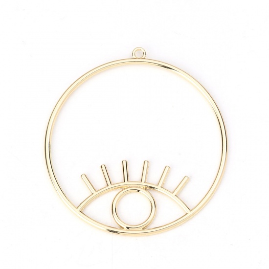 Picture of Zinc Based Alloy Pendants Circle Ring Gold Plated Eye 63mm(2 4/8") x 60mm(2 3/8"), 5 PCs