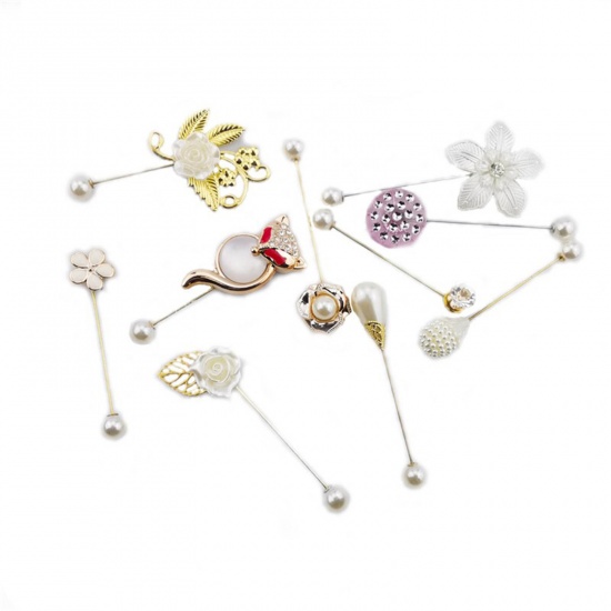 Imagen de Pin Broches Flor Oro Claro Imitación de perla 80mm, 1 Unidad