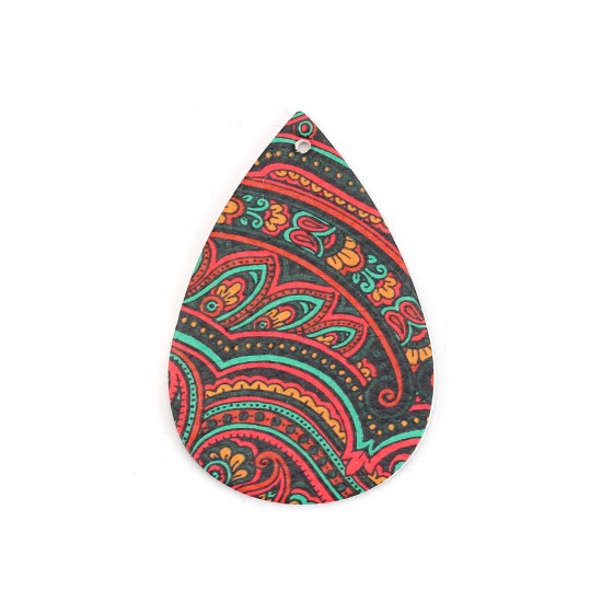Picture of PU Leather Pendants Drop Multicolor Carved 56mm(2 2/8") x 38mm(1 4/8"), 10 PCs