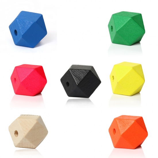 Picture of Wood Spacer Beads Geometric Polyhedron Faceted