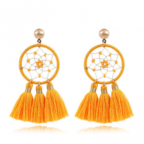 Picture of Tassel Earrings Coffee Dream Catcher 75mm x 32mm, 1 Pair