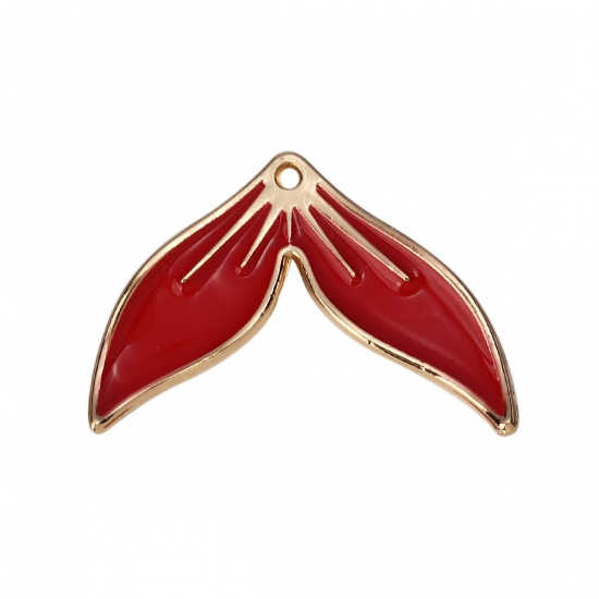 Picture of Zinc Based Alloy Charms Mermaid Gold Plated Red Enamel 27mm(1 1/8") x 18mm( 6/8"), 5 PCs