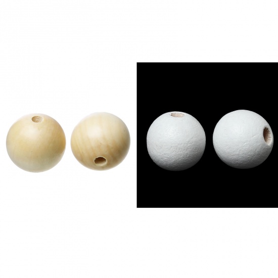 Image de Perles en Bois Forme Rond Blanc Diamètre: 30mm, Tailles de Trous: 5mm-5.6mm, 10 Pcs