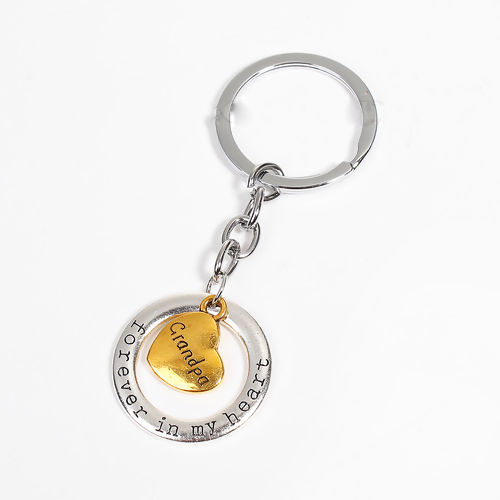 Picture of Family Jewelry Keychain & Keyring Heart Gold Tone Antique Gold & Antique Silver Message " Mom " 8.4cm x 3cm, 1 Piece