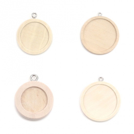 Picture of Stainless Steel Cabochon Settings Pendants Round Silver Tone Natural (Fits 3cm ) 3.9cm x 3.5cm, 5 PCs