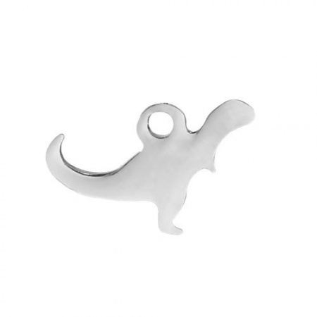304 Stainless Steel Charms Tyrannosaurus Animal Silhouette Silver Tone 13mm( 4/8") x 8mm( 3/8"), 2 PCs
