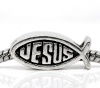 Picture of Zinc Based Alloy European Style Large Hole Charm Beads Jesus/ Christian Fish Ichthys Antique Silver Color Message "Jesus" Carved About 18mm x9mm, Hole: Approx 4.8mm, 10 PCs
