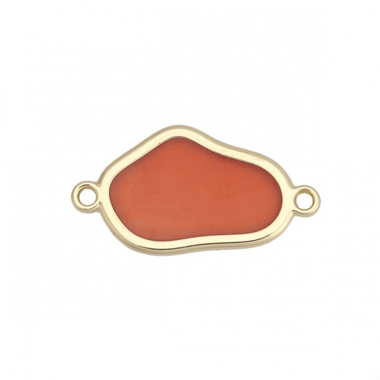 Picture of Zinc Based Alloy Connectors Irregular Gold Plated Light Pink With Resin Cabochons 3cm x 1.6cm, 5 PCs