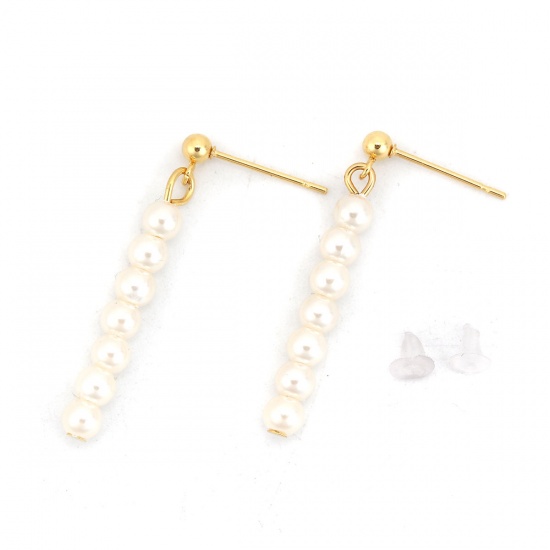 Picture of Stainless Steel Ear Post Stud Earrings Round Acrylic Imitation Pearl 