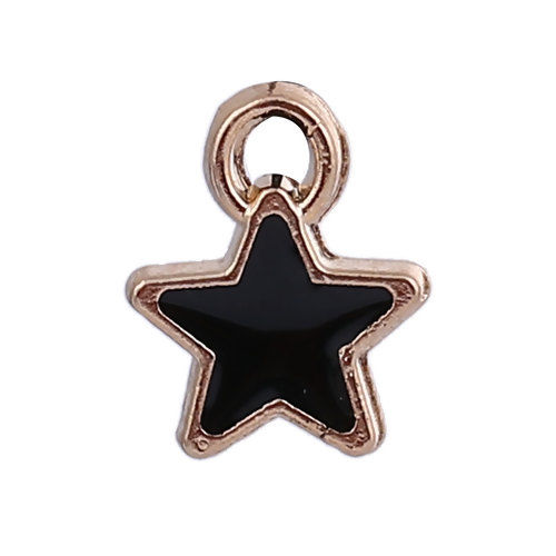 Picture of Zinc Based Alloy Galaxy Charms Pentagram Star Gold Plated Pink Enamel 9mm( 3/8") x 7mm( 2/8"), 50 PCs