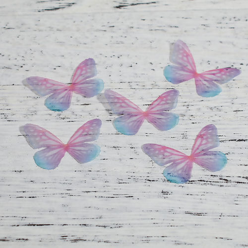 Picture of Organza For DIY & Craft Fuchsia Ethereal Butterfly Animal 30mm(1 1/8") x 21mm( 7/8"), 5 PCs