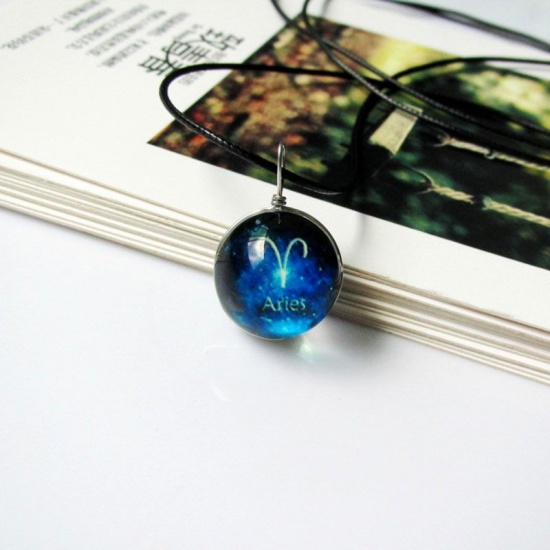 Picture of Necklace Blue Ball Aries Sign Of Zodiac Constellations Glow In The Dark 42cm(16 4/8") long, 1 Piece