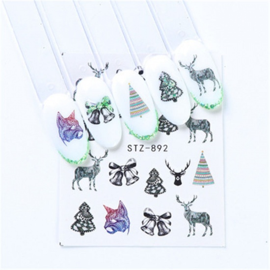 Picture of Paper Nail Art Stickers Decoration Christmas Snowflake Tree Multicolor 64mm x 53mm, 1 Sheet