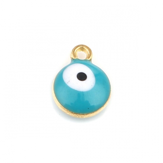 Picture of Zinc Based Alloy Religious Charms Round Gold Plated Red Evil Eye 13mm x 10mm, 20 PCs