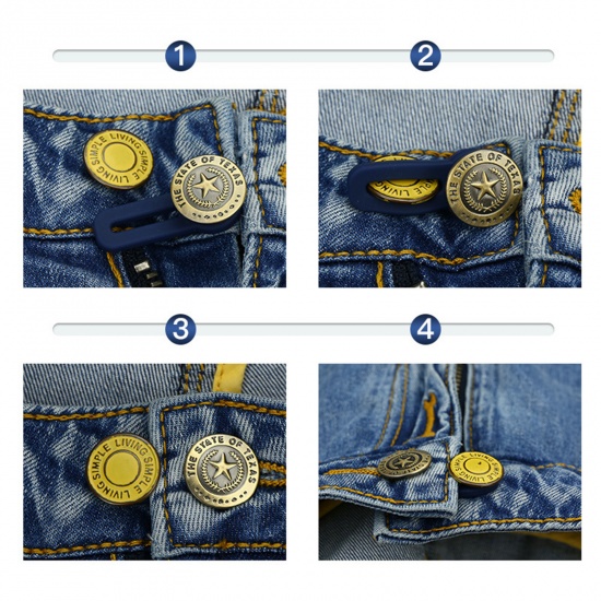 Picture of Metal Adjustable Detachable Retractable Jeans Button Pant Waistband Extender Gunmetal 3.5cm x 1.7cm, 2 PCs