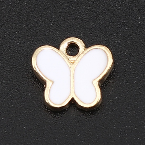 Picture of Zinc Based Alloy Insect Charms Butterfly Animal Gold Plated Light Pink Enamel 8mm x 8mm, 20 PCs