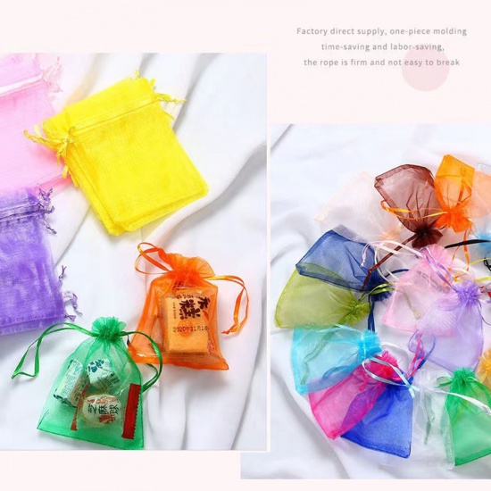 Picture of Wedding Gift Organza Drawstring Bags Rectangle Lake Blue (Usable Space: 26x20cm) 30cm x 20cm, 10 PCs