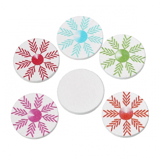 Picture of Wood Embellishments Findings Round At Random Christmas Snowflake Pattern 20.0mm, 100 PCs