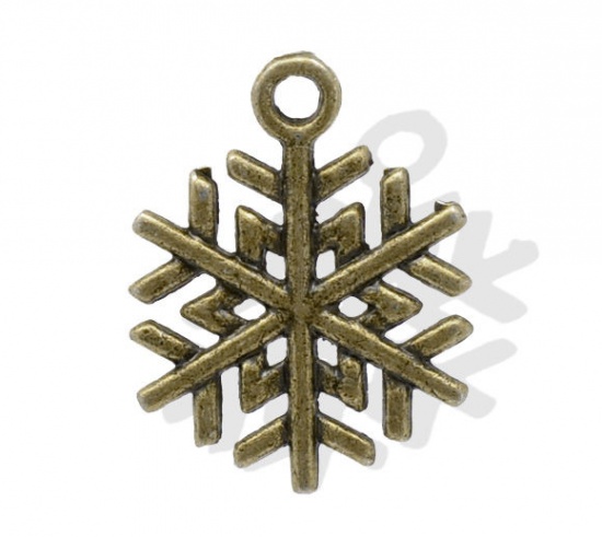 Picture of Antique Bronze Christmas Snowflake Charms Pendants 19x17mm, sold per packet of 50