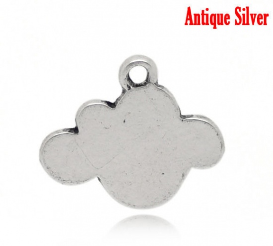 Imagen de Colgantes Aleación del Metal Del Zinc de Nubes Plata Antigua Rhinestone 16.0mm x 13.0mm, 50 Unidades
