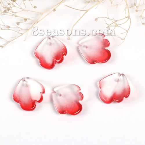 Picture of Lampwork Glass Petal Flower Charms Blue Peony Flower 16mm( 5/8") x 15mm( 5/8"), 10 PCs