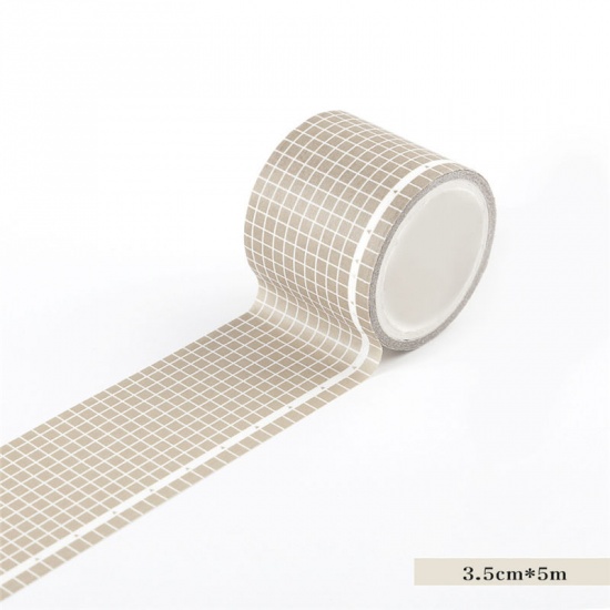 Picture of Adhesive Washi Tape Light Brown Grid Checker 3.5cm, 1 Piece (Approx 5 M/Roll)