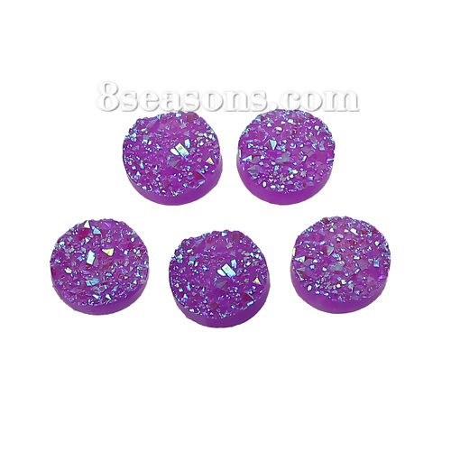 Picture of Resin Druzy/ Drusy Dome Seals Cabochon Irregular Purple AB Color Round 12mm( 4/8") Dia, 50 PCs
