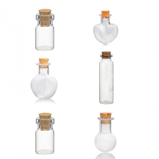 Picture of Glass Bottles Cylinder Jewelry Vials Transparent W/ Cork Stoppers 