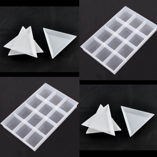Picture of Plastic Beads Organizer Container Storage Box Triangle White 6.4cm(2 4/8") x 7.3cm(2 7/8"), 20 PCs