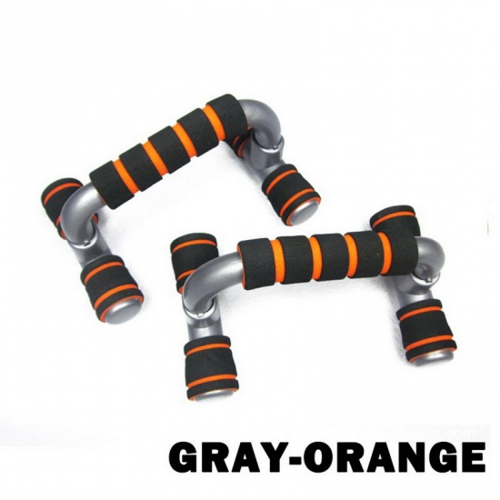 グレー & オレンジ色 - 2 個プッシュアップスタンド 腕立て伏せトレーニング フィットネス器具 男女兼用 1セット の画像