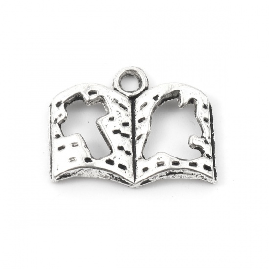 Picture of Zinc Based Alloy Charms Book Antique Silver Cross Hollow 17mm x 14mm, 100 PCs