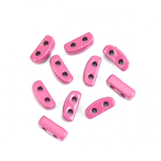 Picture of Zinc Based Alloy Enamel Spacer Beads Two Holes Rectangle Fuchsia About 8mm x 3mm, Hole: Approx 1.1mm, 10 PCs