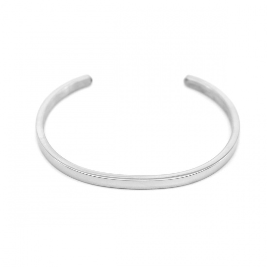 Picture of Stainless Steel Open Cuff Bangles Bracelets Silver Tone Blank Stamping Tags 15cm(5 7/8") long, 1 Piece