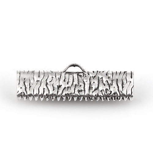 Bild von Eisenlegierung Schnur Band Crimp End für Halskette oder Armband Aktentasche Textur der Rinde Antiksilber 8mm x 6mm, 300 Stück