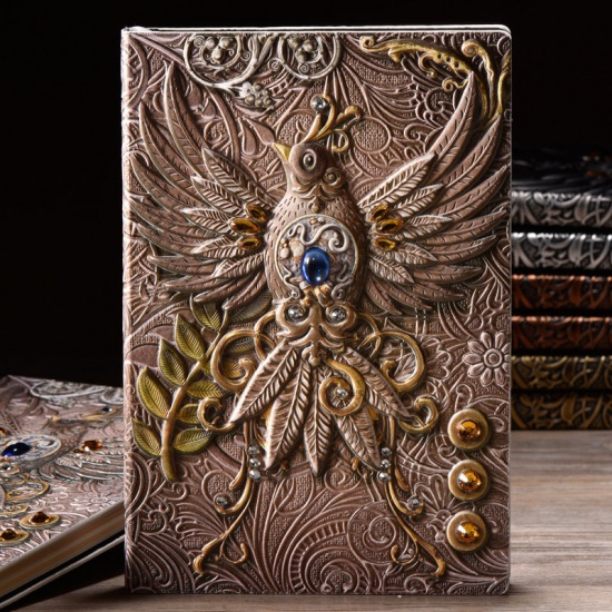 Immagine di Antique Silver - A5 100 Sheets 3D Notebook Vintage Printing Embossed Phoenix Travel Diary Notebook Journal Leather Gift Bible Book Handcraft 21.5cm x 4.5cm
