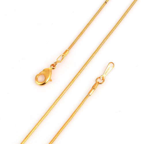 Picture of Copper Snake Chain Necklace Gold Plated 41cm(16 1/8") long, Chain Size: 1.3mm, 5 PCs