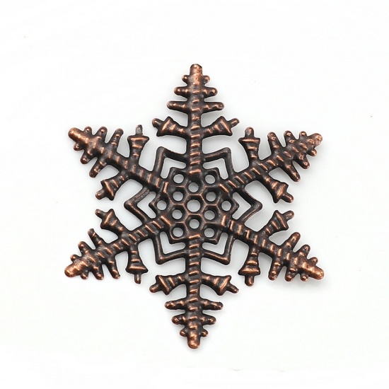 Immagine di Lega di Ferro Filigree Stamping Cabochon per Abbellimento Natale Fiocco di Neve Tono Argento 45mm x 45mm, 30 Pz