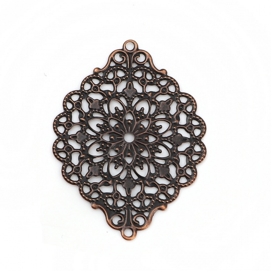 Picture of Iron Based Alloy Filigree Stamping Embellishments Rhombus Silver Tone 53mm(2 1/8") x 38mm(1 4/8"), 30 PCs