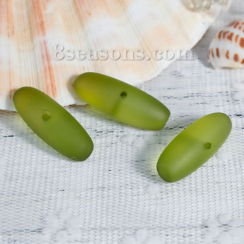 Picture of Resin Spacer Sea Glass Beads Oval Mint Green Frosted About 3.5cm x1cm - 3.4cm x1cm, Hole: Approx 1.9mm, 5 PCs