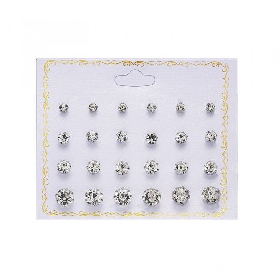 Picture of Ear Post Stud Earrings Set Gold Plated & Silver Tone Ball 12mm Dia. - 6mm Dia., 1 Set ( 12 PCs/Set)