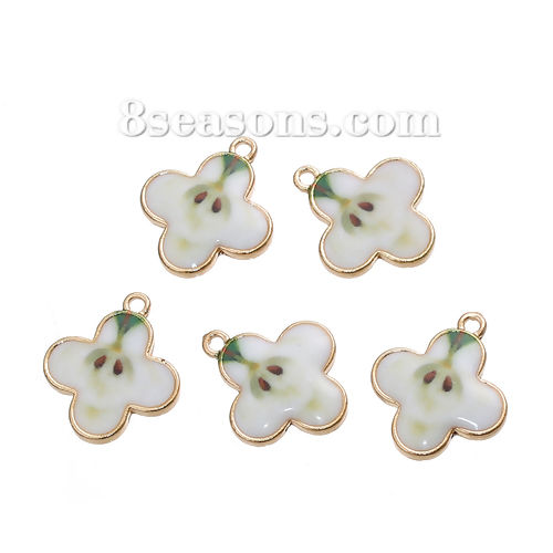 Picture of Zinc Based Alloy Charms Pineapple/ Ananas Fruit Gold Plated White & Yellow Cross 20mm( 6/8") x 17mm( 5/8"), 5 PCs