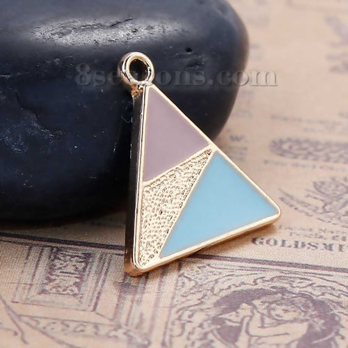 Picture of Zinc Based Alloy Contrast Color Charms Round Gold Plated Mint Green Enamel 23mm( 7/8") x 20mm( 6/8"), 5 PCs