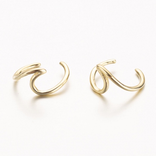 Picture of Brass Ear Clips Earrings Gold Plated Wave 12mm x 6mm, 1 Pair                                                                                                                                                                                                  