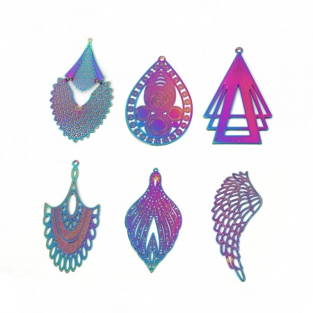 Brass Enamel Painting Pendants Feather Flower Filigree Stamping