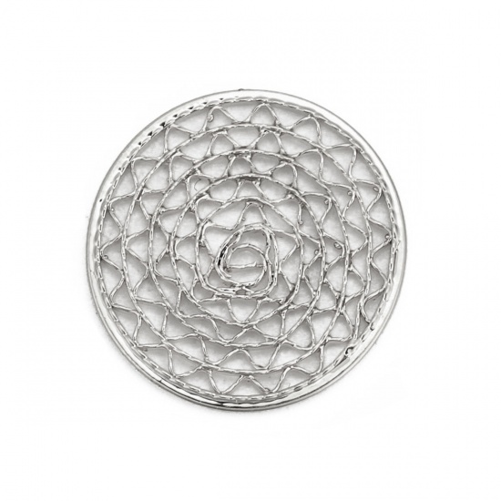 Image de Breloques en Laiton Rond Plaqué Platine Véritable Maille 15mm Dia, 2 Pcs